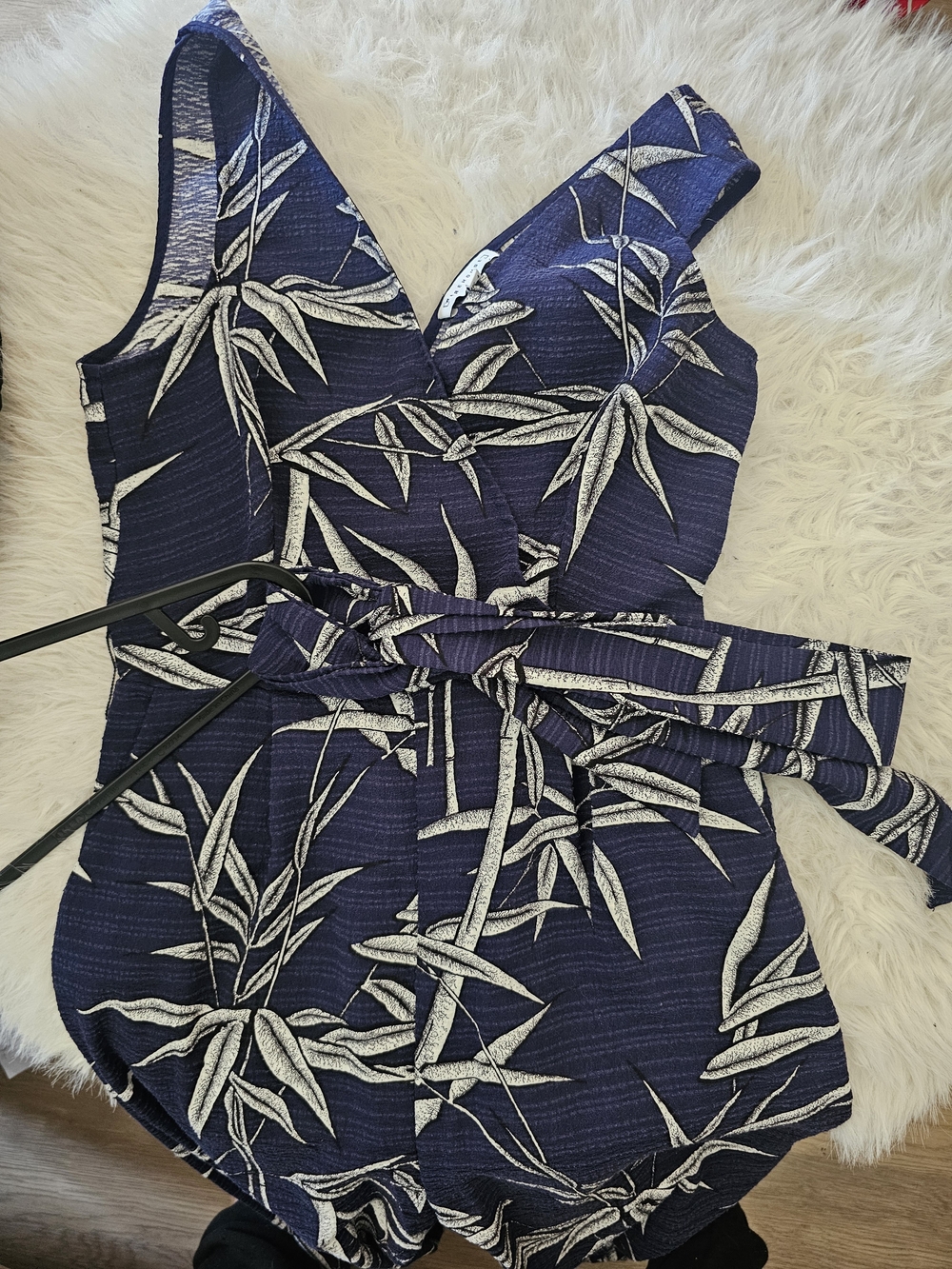Warehouse Navy Blue & White Botanical Print Bodysuit